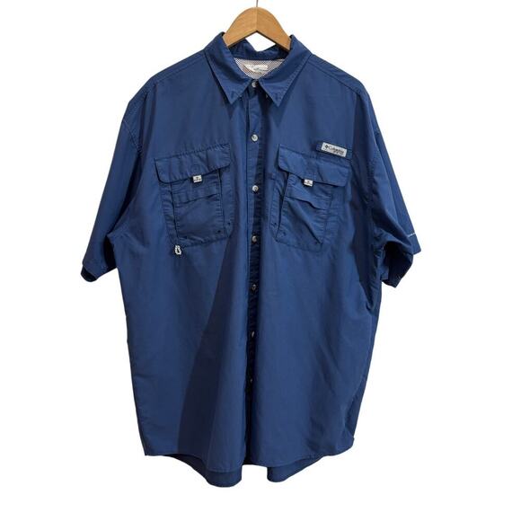 Columbia Men 2XL Blue PFG  Button Omni Shade Short Sleeve Shirt Fishing Outdoor - Picture 1 of 9